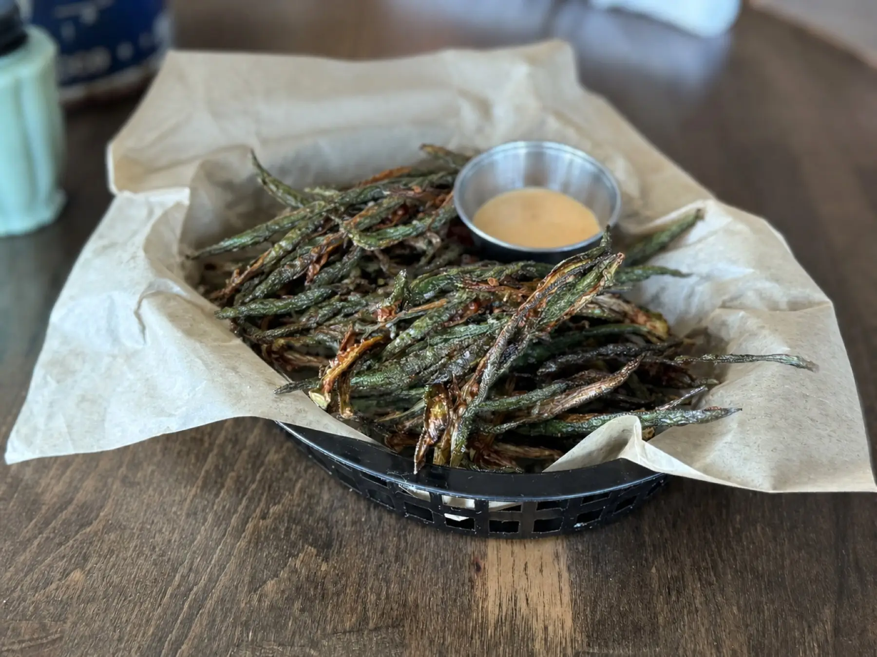 Okra fry basket with Sister Sauce at JD's Hamburgers in Fort Worth